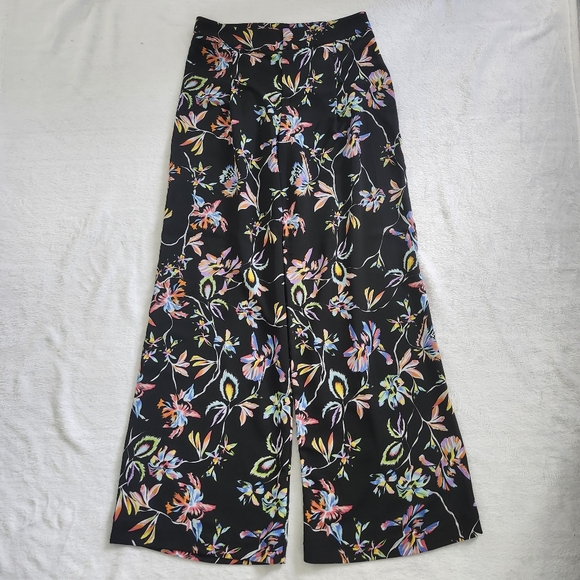 BAR III Black Floral Botanical Wide Leg Flowy Palazzo Pants Size 2 Multicolor - Picture 2 of 9
